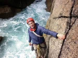 Me posing at the belay in Castle Boot Zawn