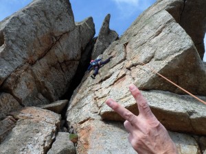 Tom on the crux of the Drum